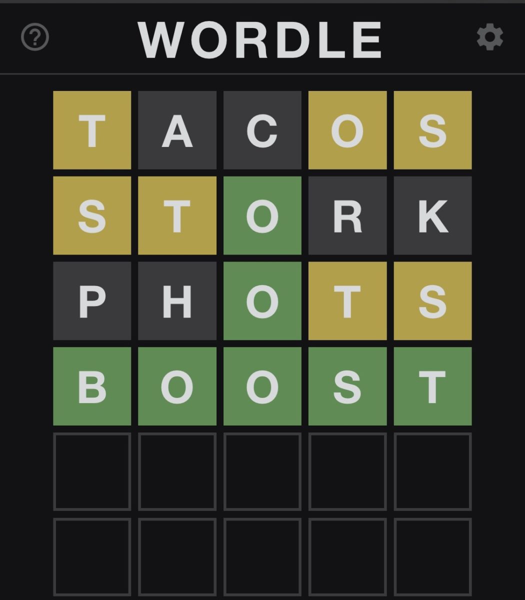 Wordle board with four rows